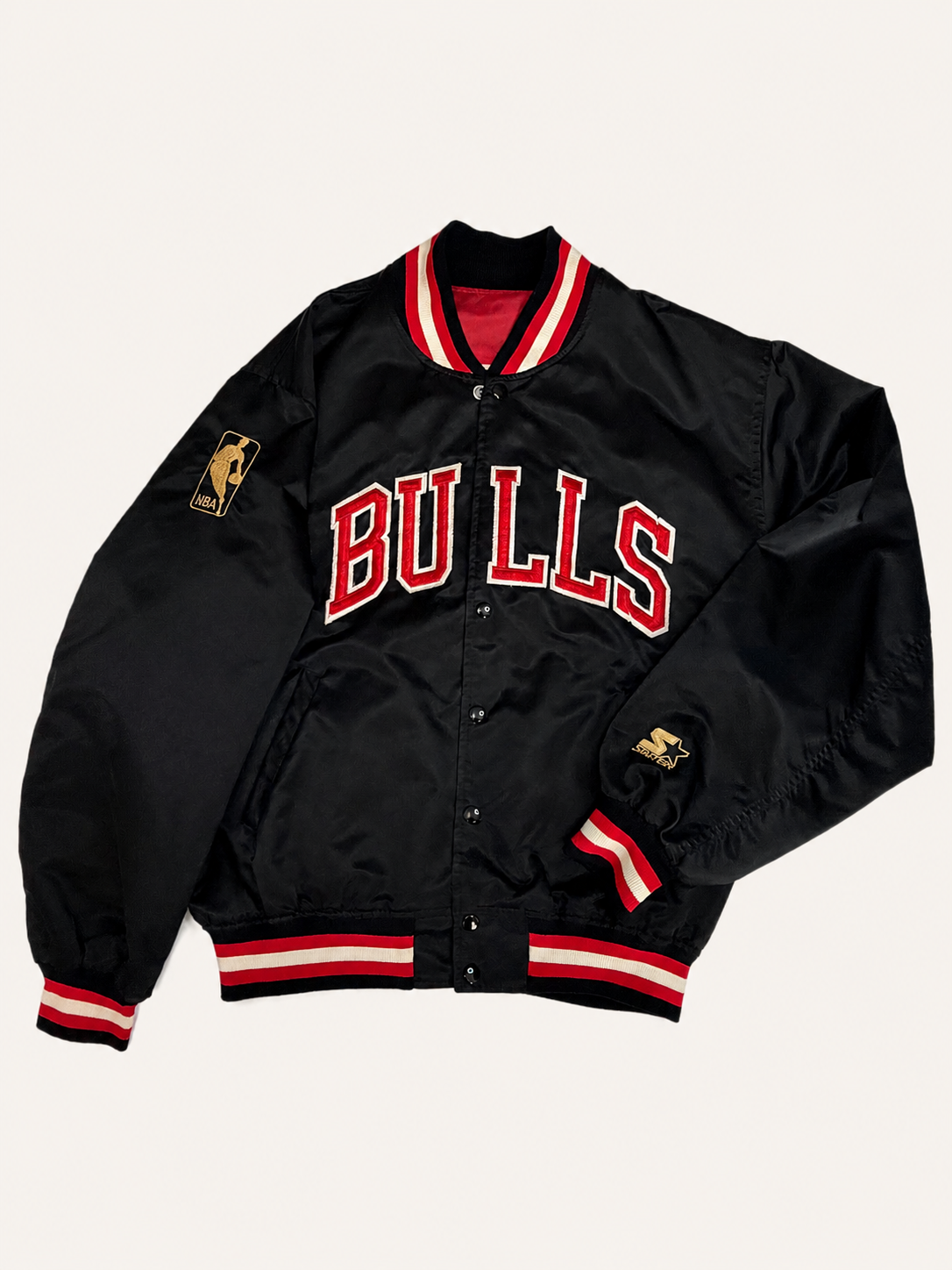 90s Chicago Bulls Starter 50th Anniversary Bomber Black | First