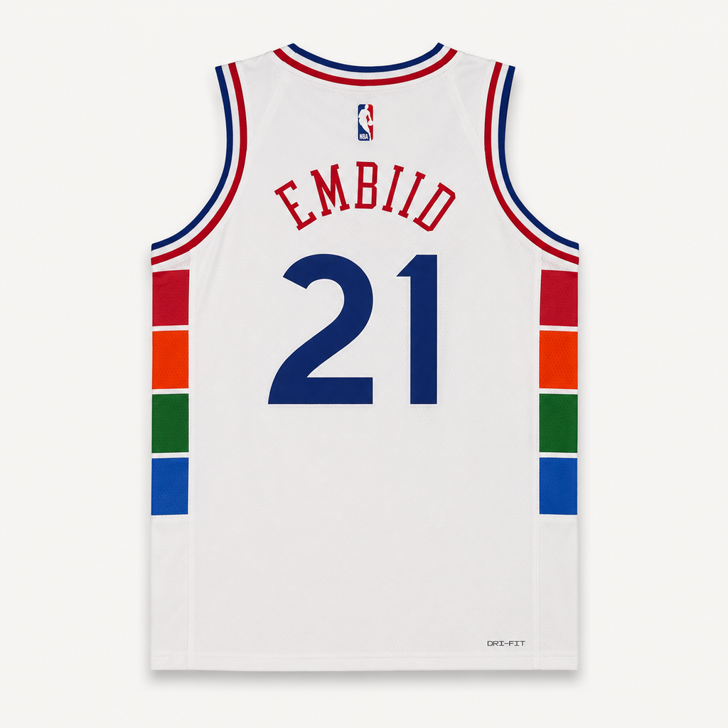 Nike Joel Embiid Philadelphia 76ers 2024/25 City Edition Spectrum Swingman Jersey - White