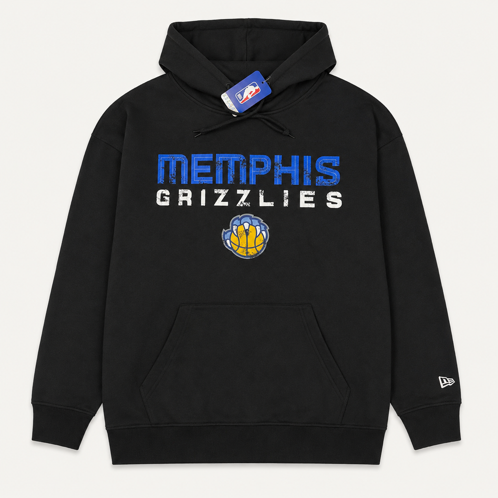 New Era Memphis Grizzlies Hardwood Classics Distressed Font Pullover Hoodie - Black