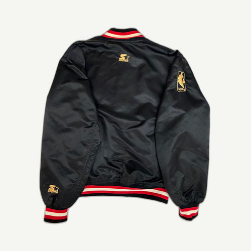 90s Chicago Bulls Starter 50th Anniversary Satin Bomber - Black