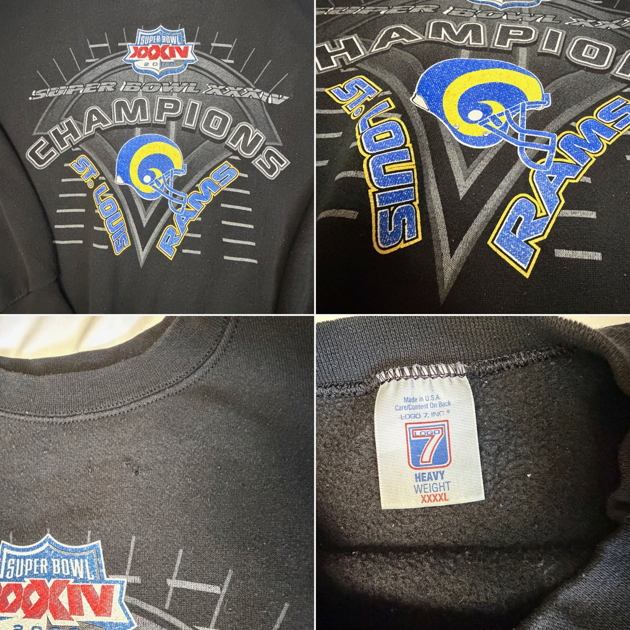 Vintage 2000 St. Louis Rams Super Bowl XXXIV Champions Crewneck Sweatshirt - 3XL (Fits XL)