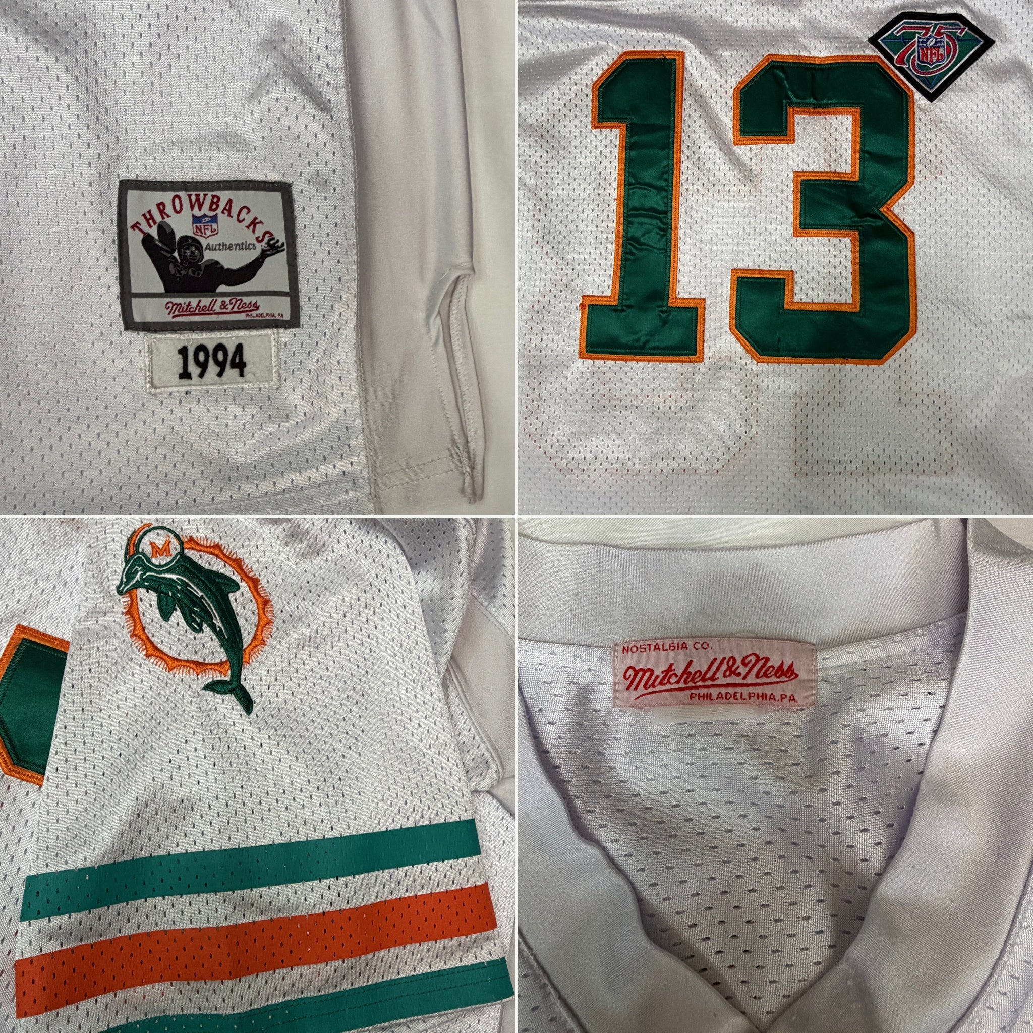 Vintage Mitchell & Ness Dan Marino Miami Dolphins 1994 75th Anniversary Throwback Jersey - XL