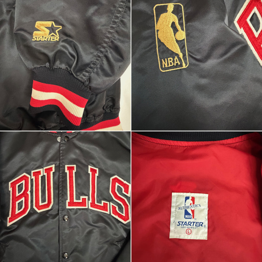 90s Chicago Bulls Starter 50th Anniversary Satin Bomber - Black