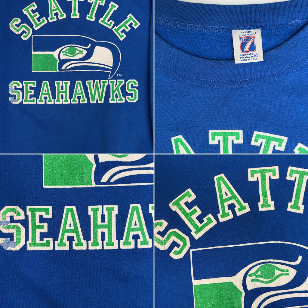 Vintage 1980s Seattle Seahawks Logo 7 Graphic Crewneck Sweatshirt - L