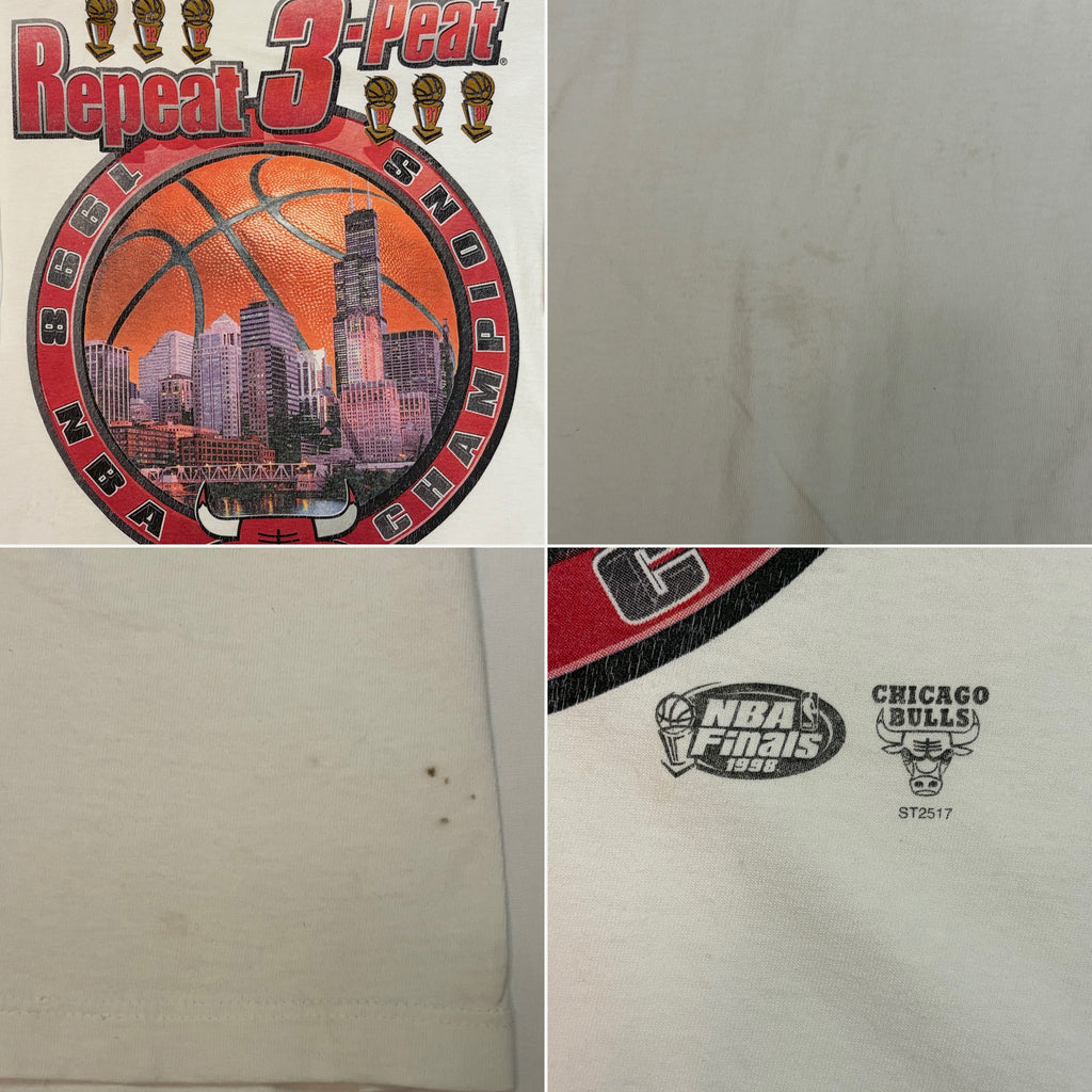 Vintage 1998 Chicago Bulls 'Repeat 3-Peat' Last Dance Championship T-Shirt - 2XL