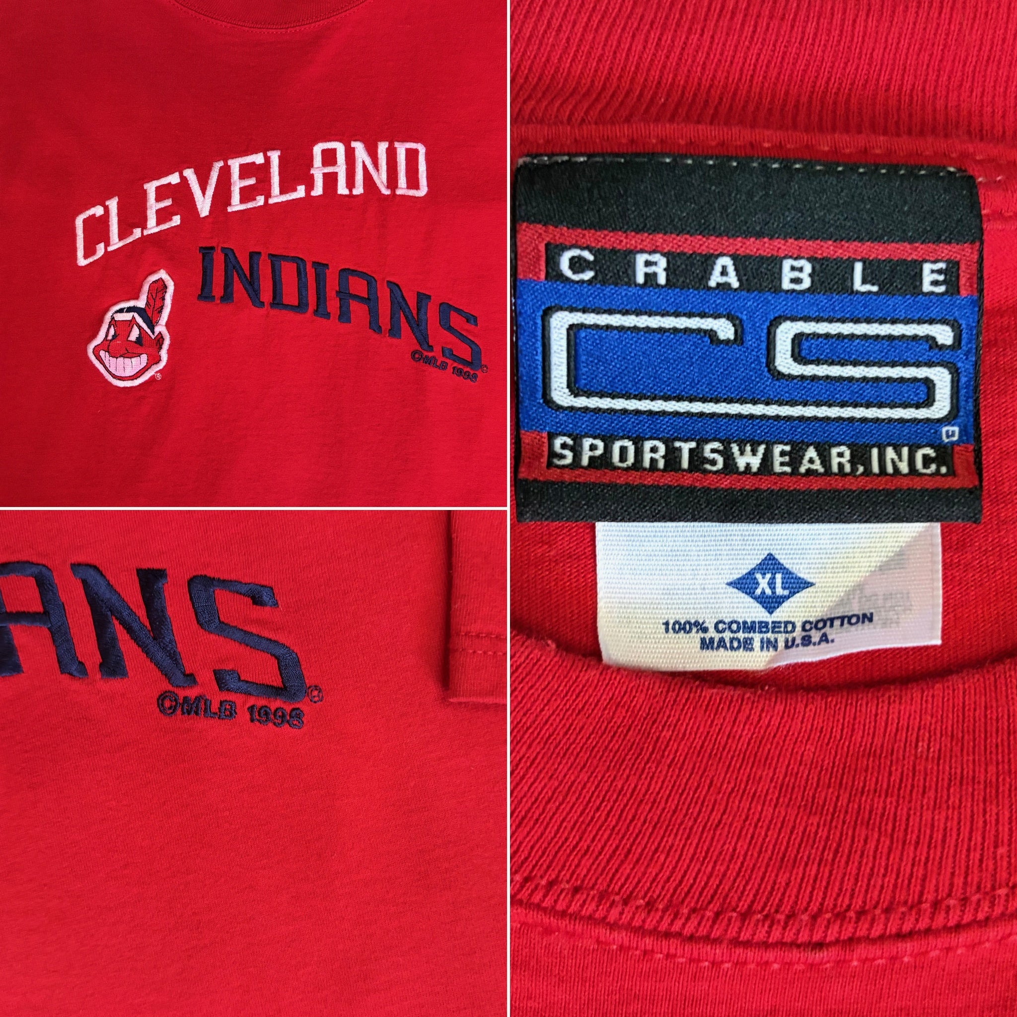 Vintage 1998 Cleveland Indians Chief Wahoo Embroidered T-Shirt - XL
