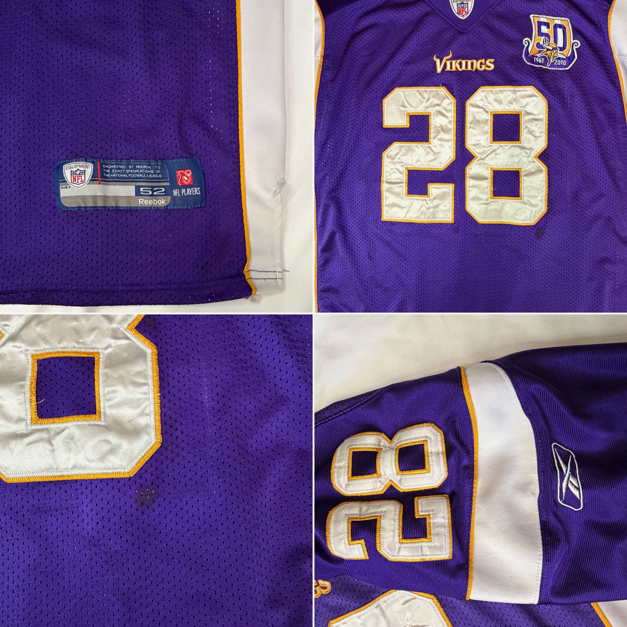Vintage 2010 Adrian Peterson Minnesota Vikings Reebok On-Field Authentic Jersey - XL