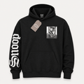 Death Row Records black pullover hoodie featuring a front Snoop Dogg portrait print and gothic font branding.
