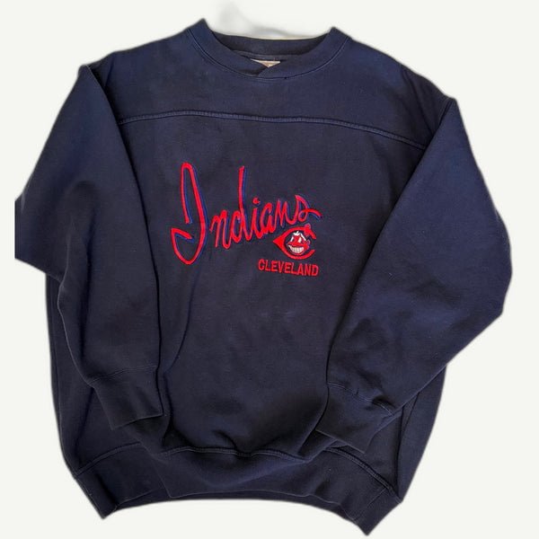 Vintage 1990s Cleveland Indians 'Chief Wahoo' Crable Sportswear Embroidered Crewneck Sweatshirt - XL