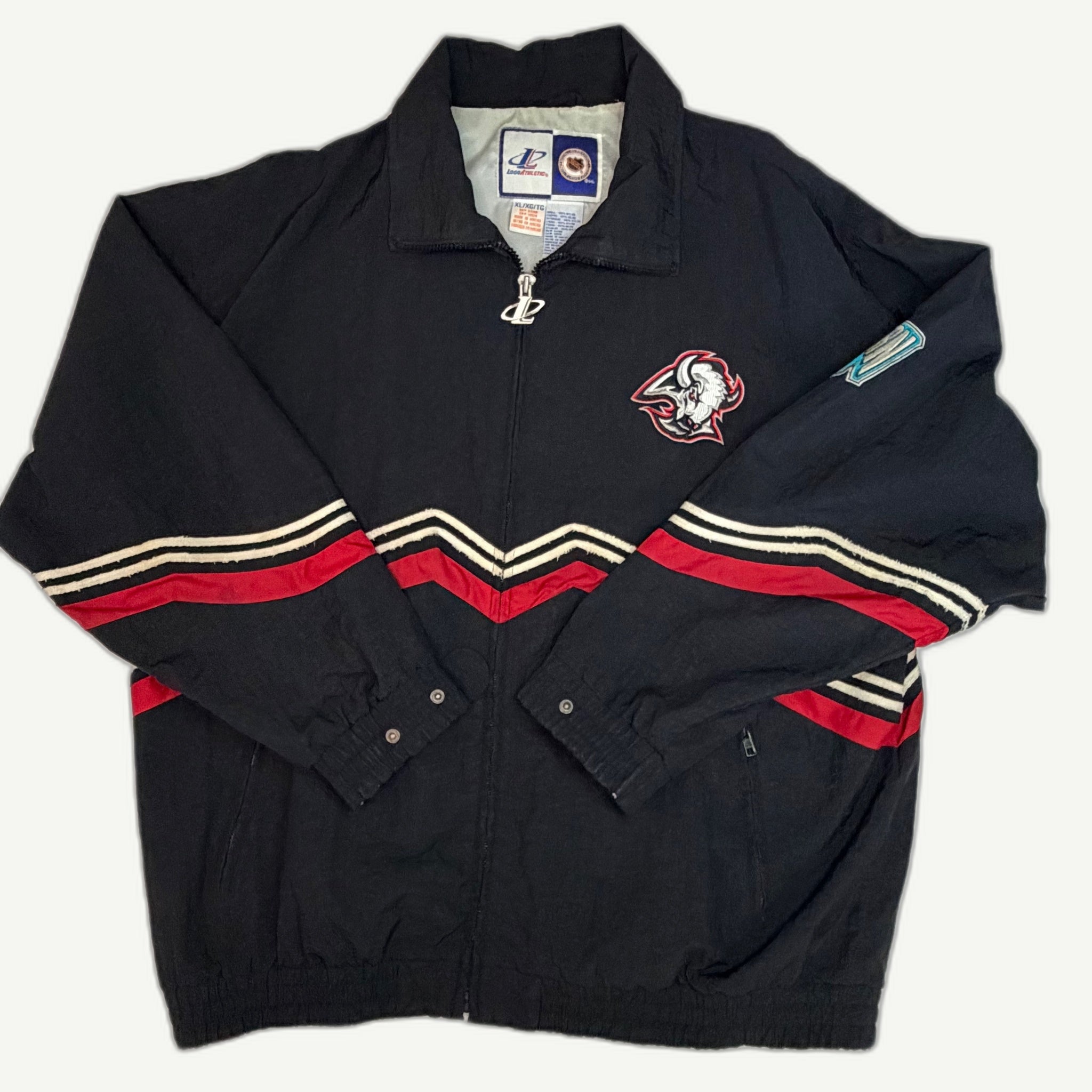 Vintage 1990s Buffalo Sabres 'Goathead' Logo Athletic Full-Zip Windbreaker Jacket - XL