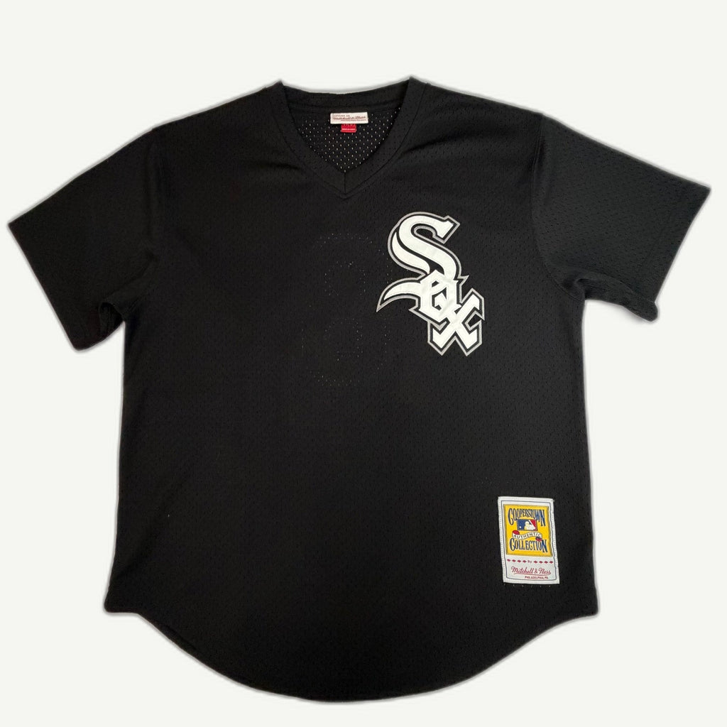 Mitchell & Ness Chicago White Sox Bo Jackson 1993 Cooperstown Collection black mesh batting practice jersey featuring a classic white script chest logo and number 8 on the back.
