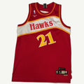 Front and back view of vintage early 2000s Atlanta Hawks Dominique Wilkins number 21 Hardwood Classics jersey by Reebok