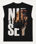 Front and back view of vintage double-sided Nipsey Hussle Victory Lap rap tribute graphic t-shirt in faded black